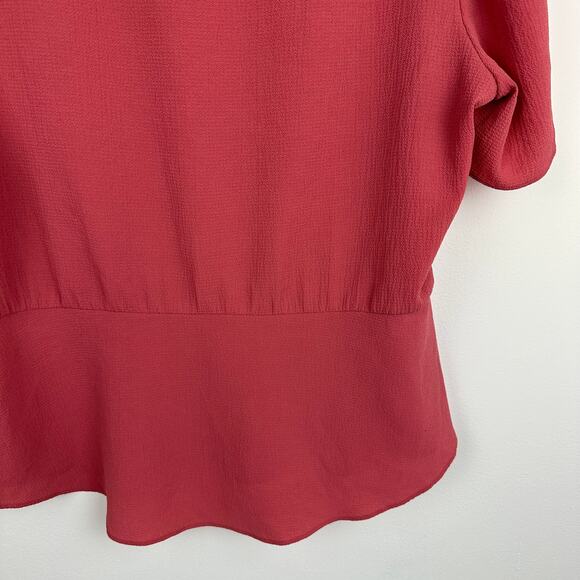 Wayf Womens High Neck Gathered Flutter Sleeve Keyhole Back Pink Blouse Top 2XL - Picture 8 of 12